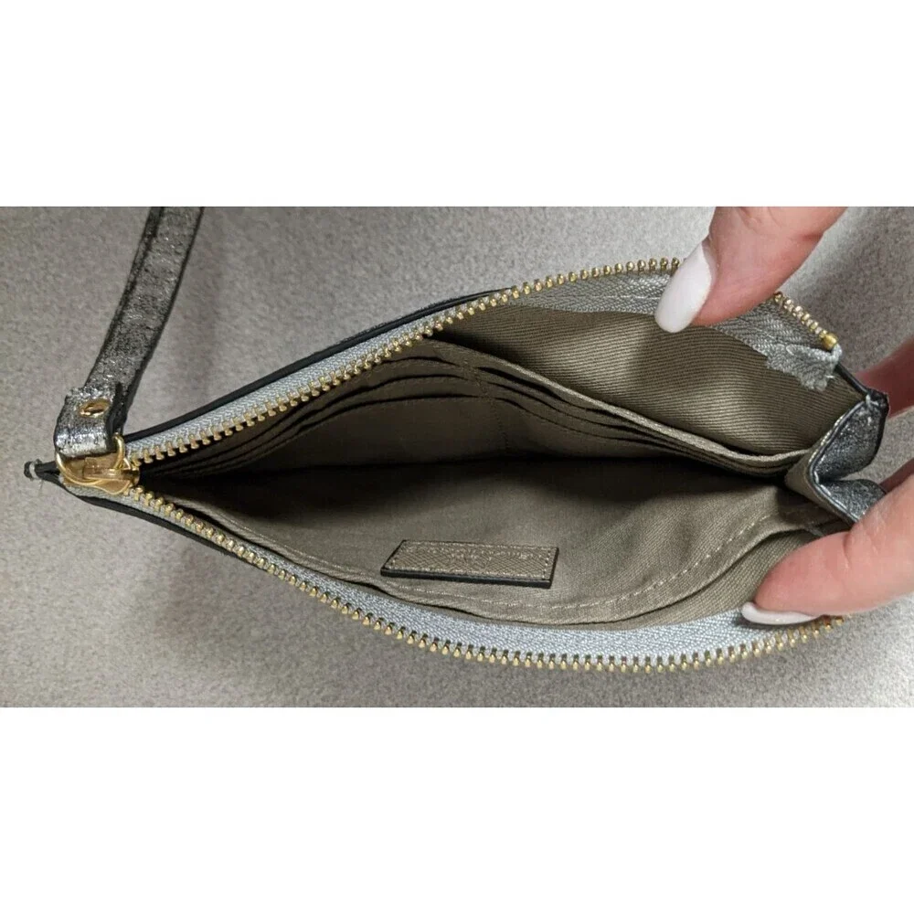 NEW~Neiman Marcus Silver Metallic Fabric Wristlet/Bag/Pouch
